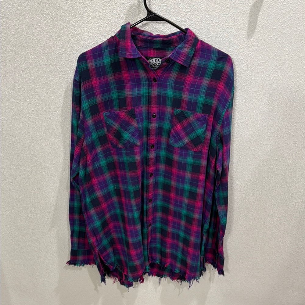 Plaid Button-Up Shirt in Pink and Green